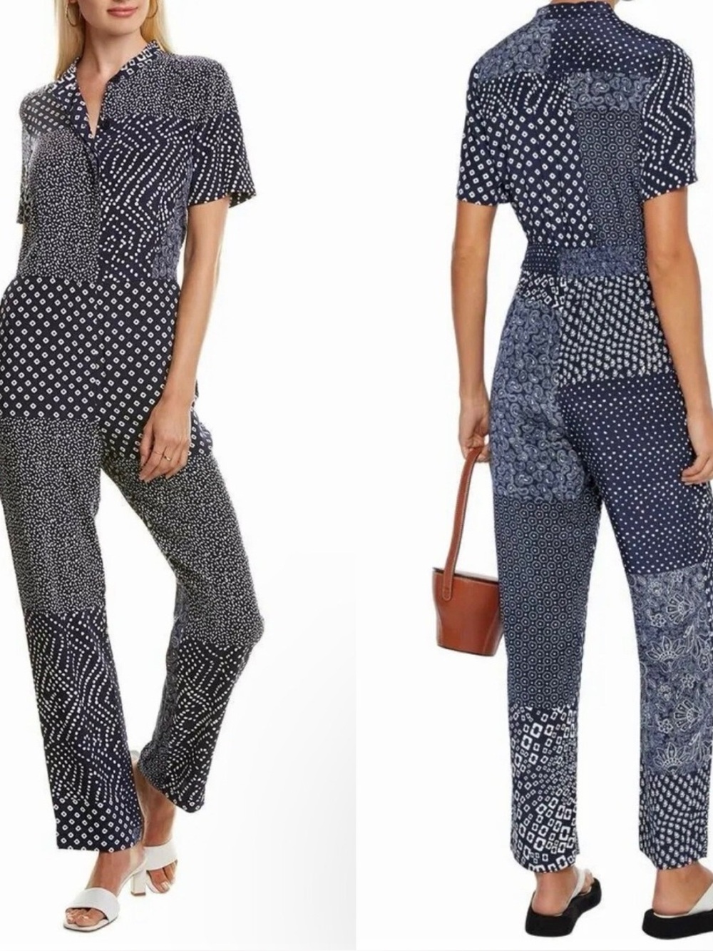 Diane von Furstenberg Lucy Patchwork Silk Shirt Jumpsuit